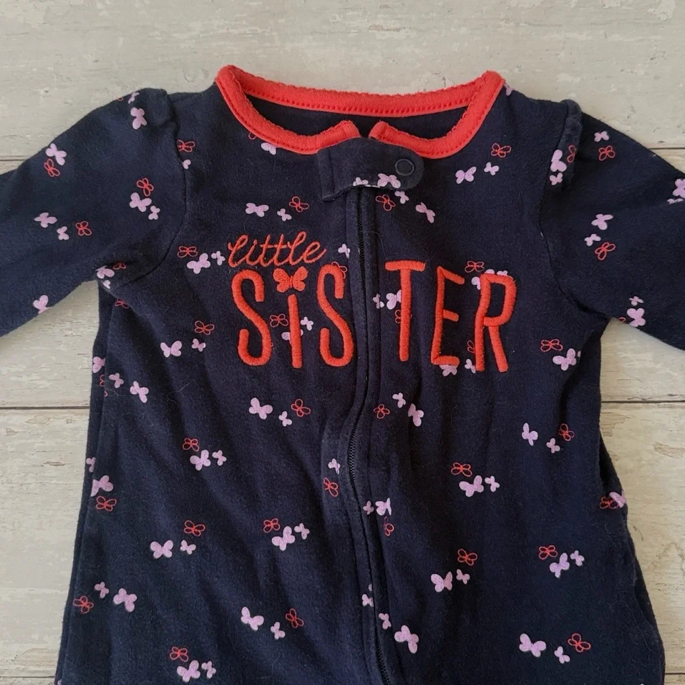 Carters 6m Baby Girl Little Sister zip Up Footie Sleeper Pajamas One Piece